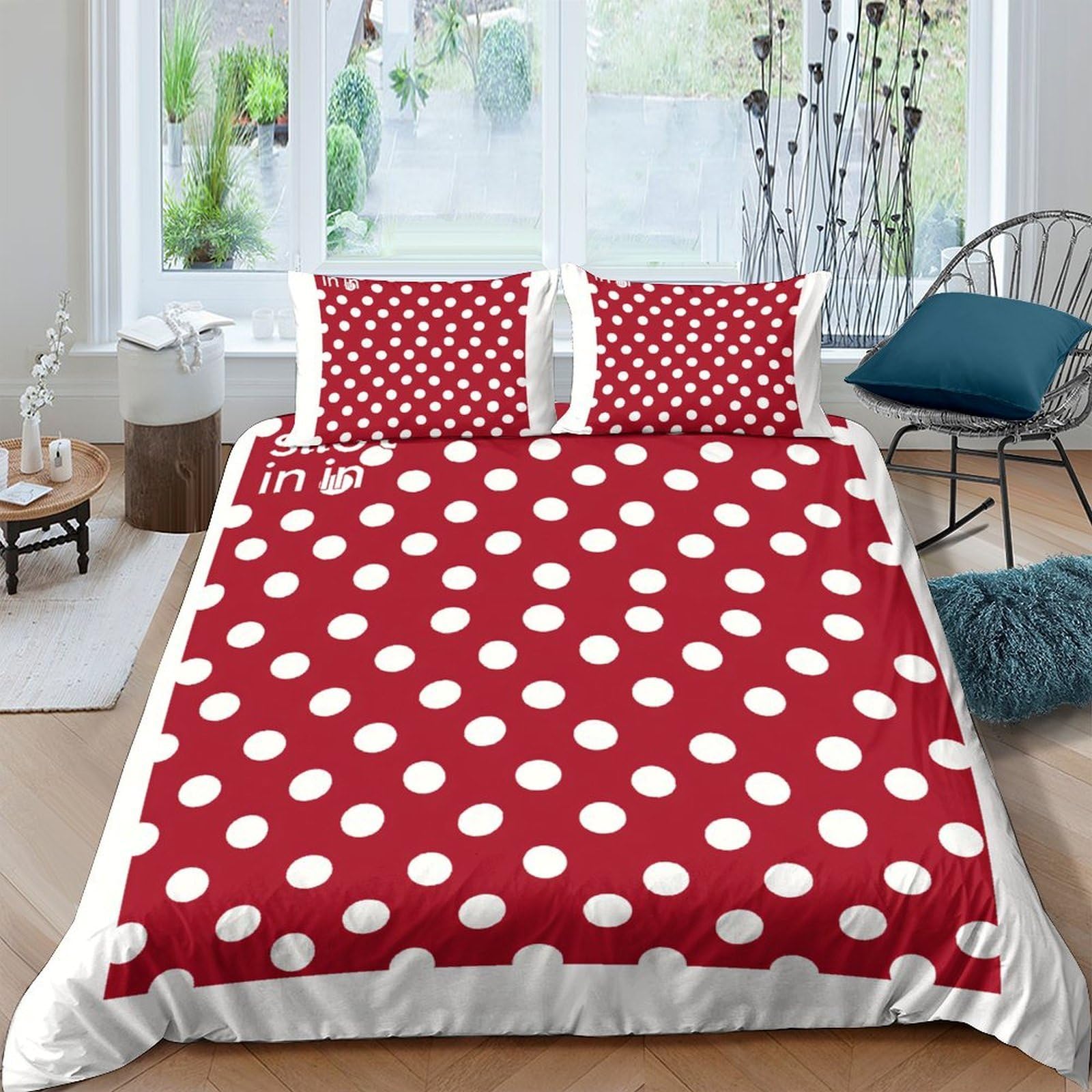 GPLZQXKJNH 3D Printed Red Polka Dot Duvet Cover Microfiber Soft Breathable Bedding Set with 2 Pillowcases for Bedroom Decor, Single（135x200cm）