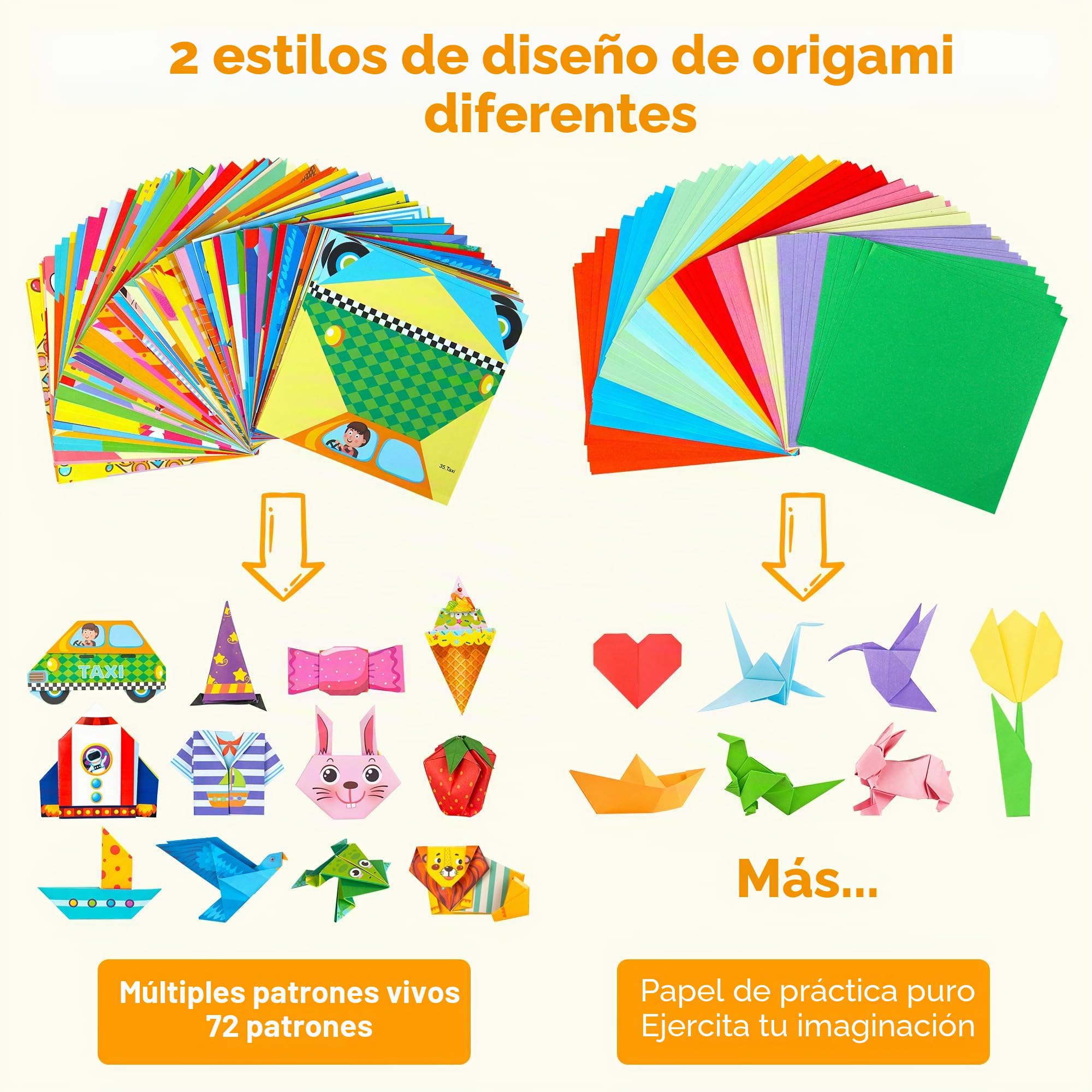 Mocoosy Kit papel origami 224 hojas doble cara 72 patrones tutorial vídeo libro arte artesanía niños regalo
