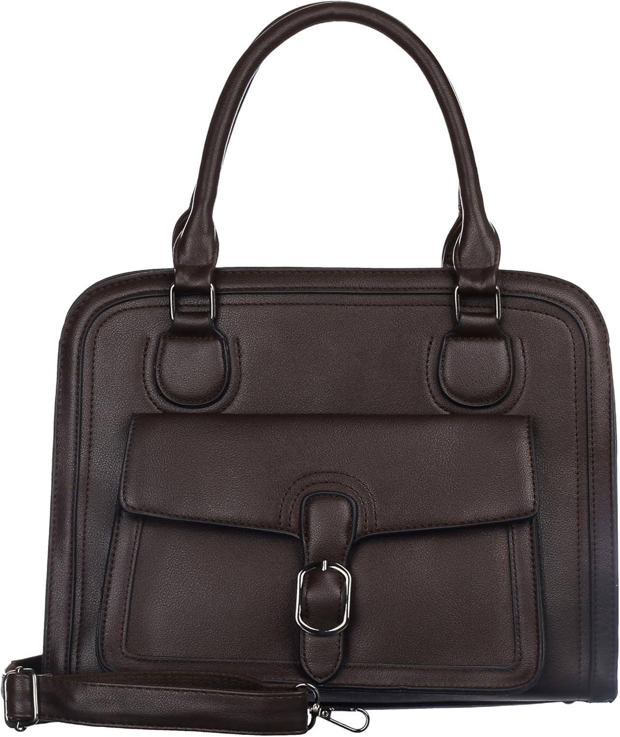 Women's Structured Satchel Handbag – Elegant Faux Leather Shoulder Bag with Buckle Accent, Top Handle & Crossbody Strap