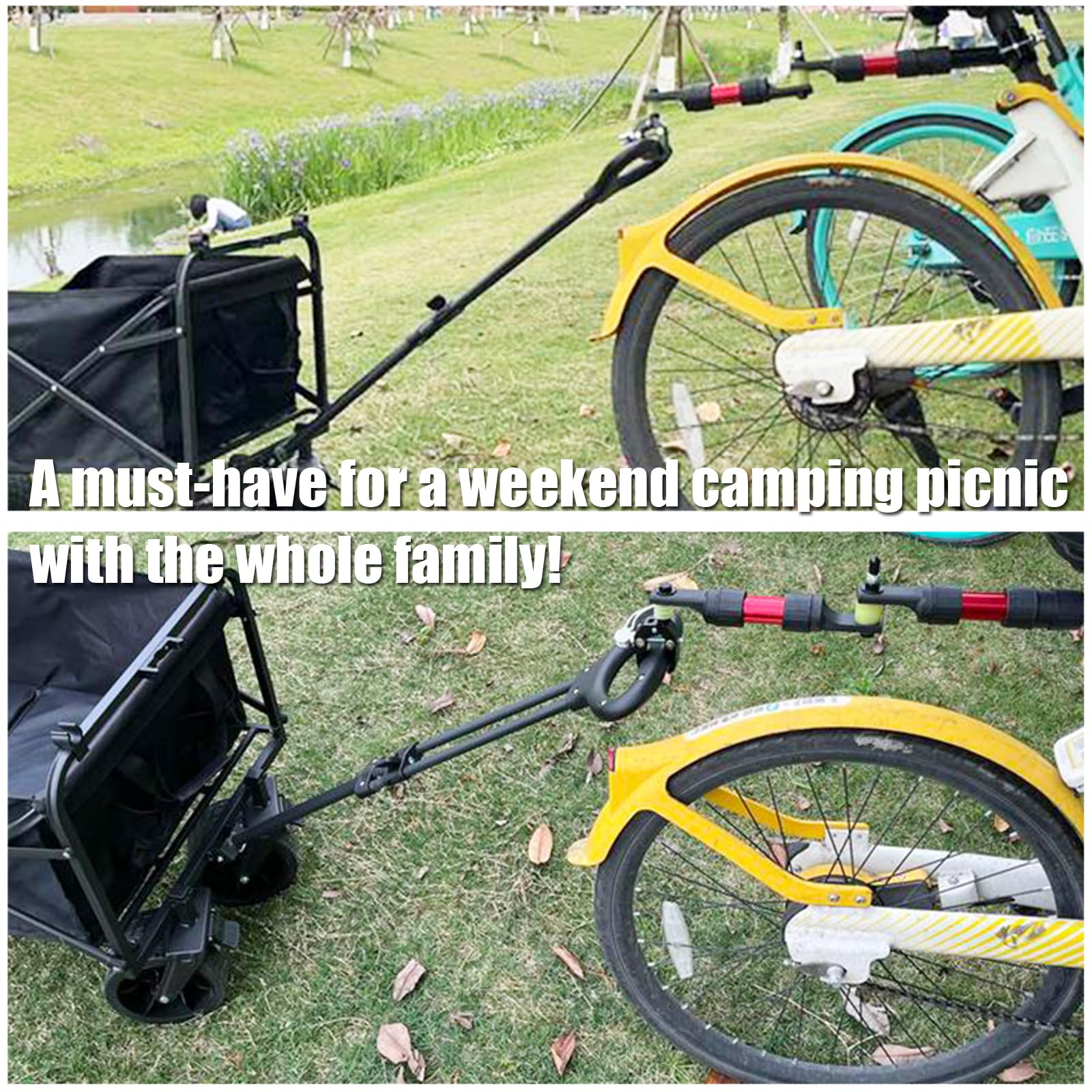 Enganche de remolque de bicicleta, conector de remolque de bicicleta para carro plegable portátil, carrito plegable de acero, carrito de jardín, carros de bicicleta, remolque de bicicleta para