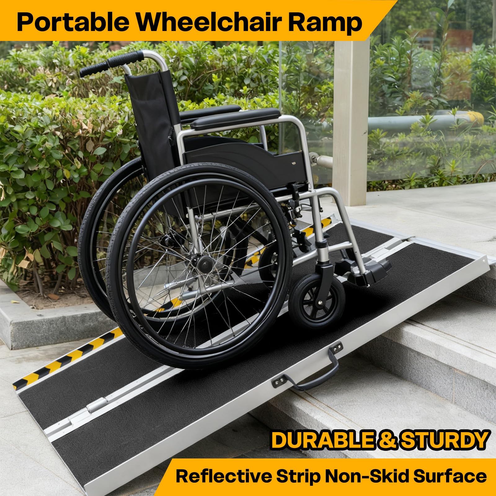 Vie Triomphe - Rampa portátil para silla de ruedas de 4 pies con asa, rampas plegables de aluminio antideslizante para entrada en casa, rampas de umbral para puertas, rampas para escalones