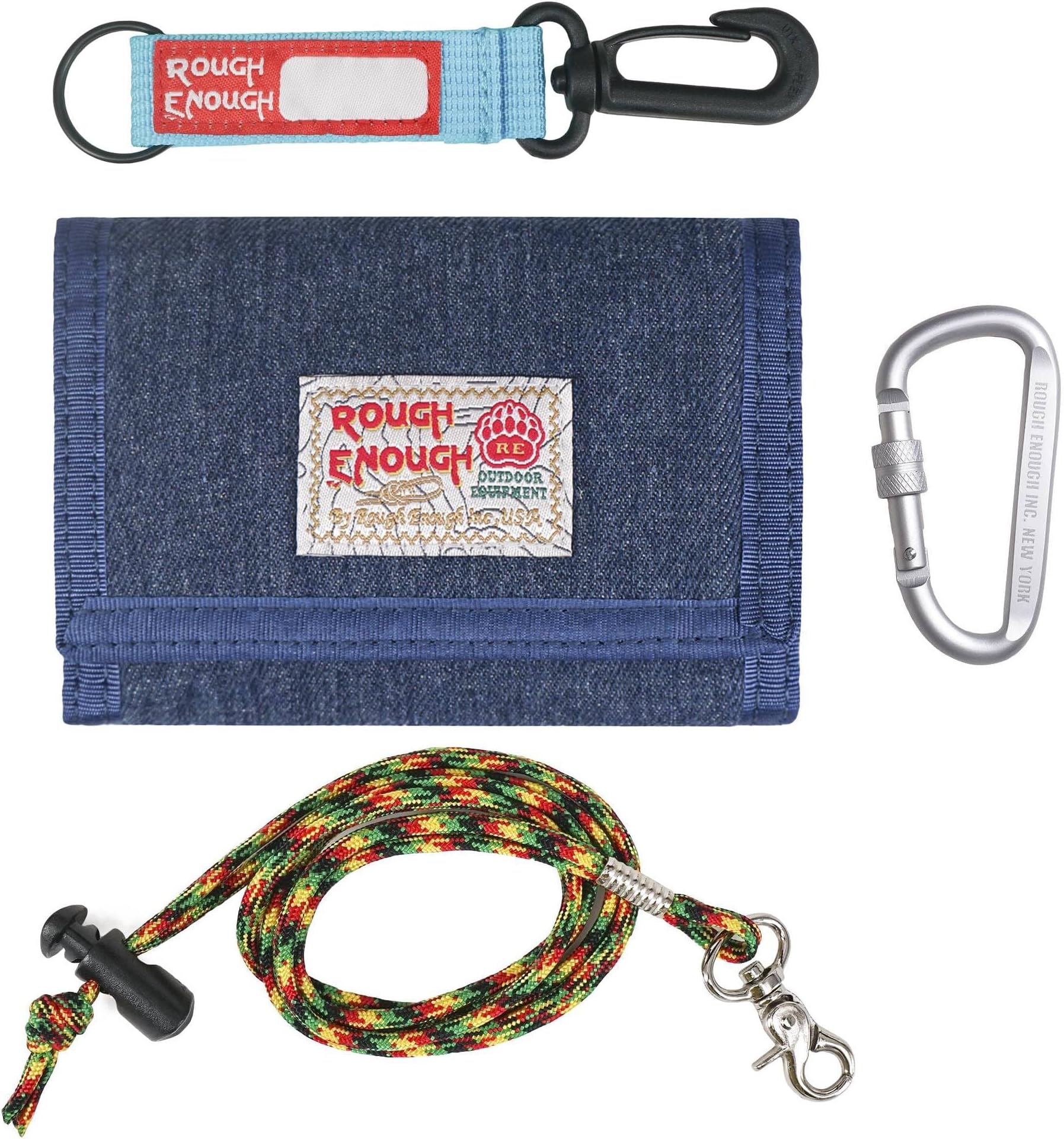 R E Rough Enough Multi-Functional Soft Demin Jean Canvas Vintage Fancy Casual Simple Trifold Slim Small Portable Wallet Purse Holder Organizer with Zipper, Navy Blue