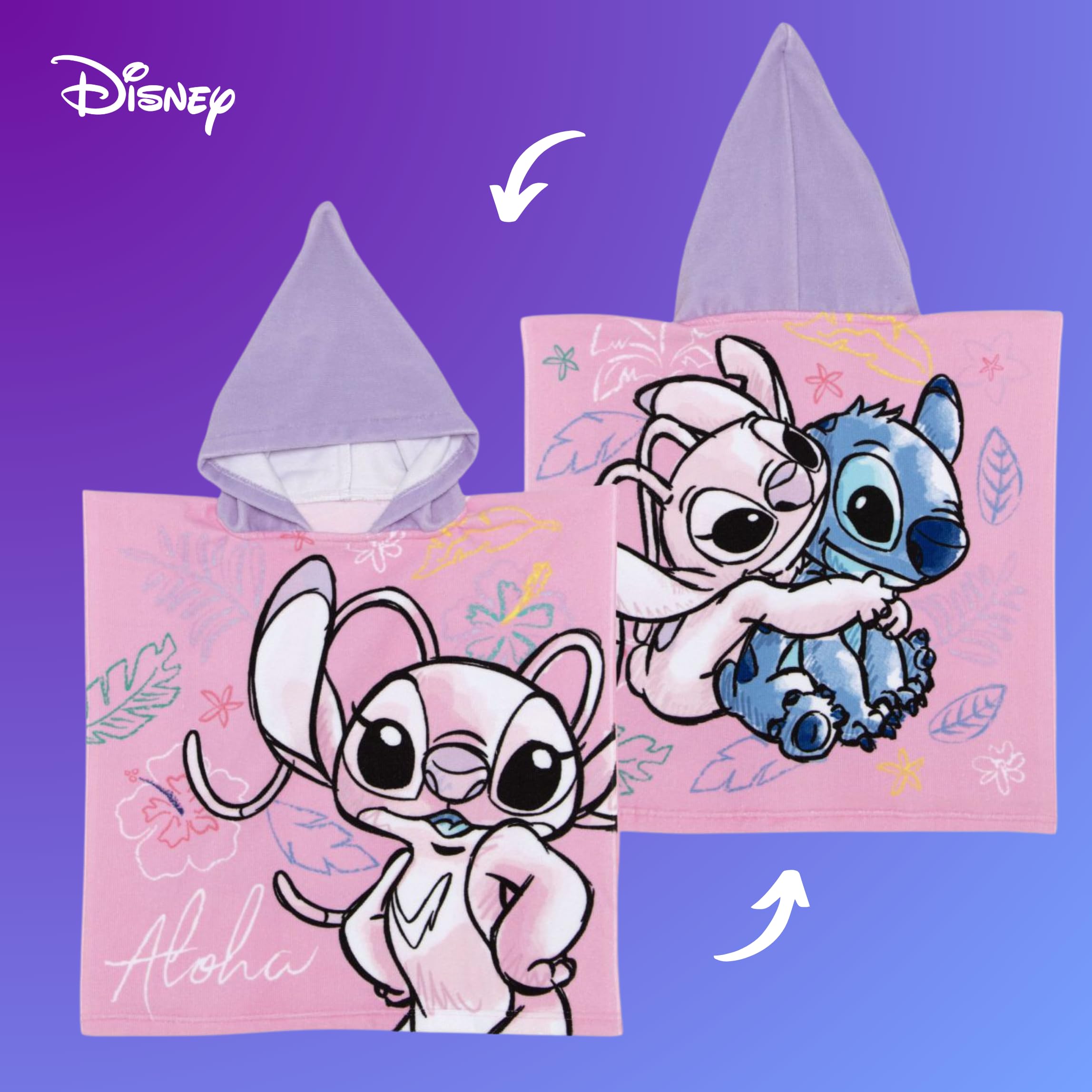 Disney Stitch y Angel Toalla con Capucha para Niñas, Toalla de Playa, Toalla de Baño, Stitch Poncho Toalla Natación Infantil