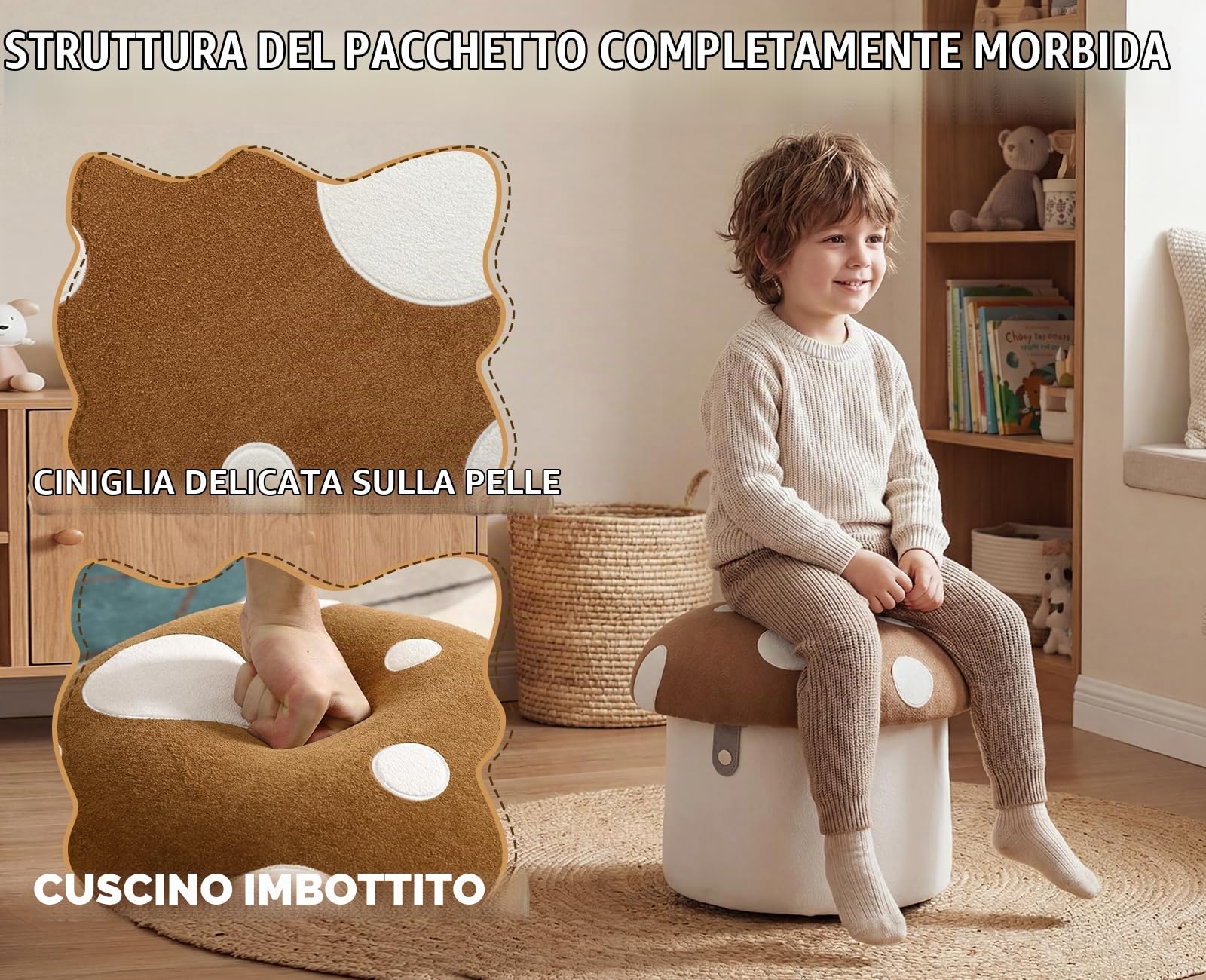 Ya-Home Pouf Contenitore Bambini Puffo Contenitore in Ciniglia, Marrone