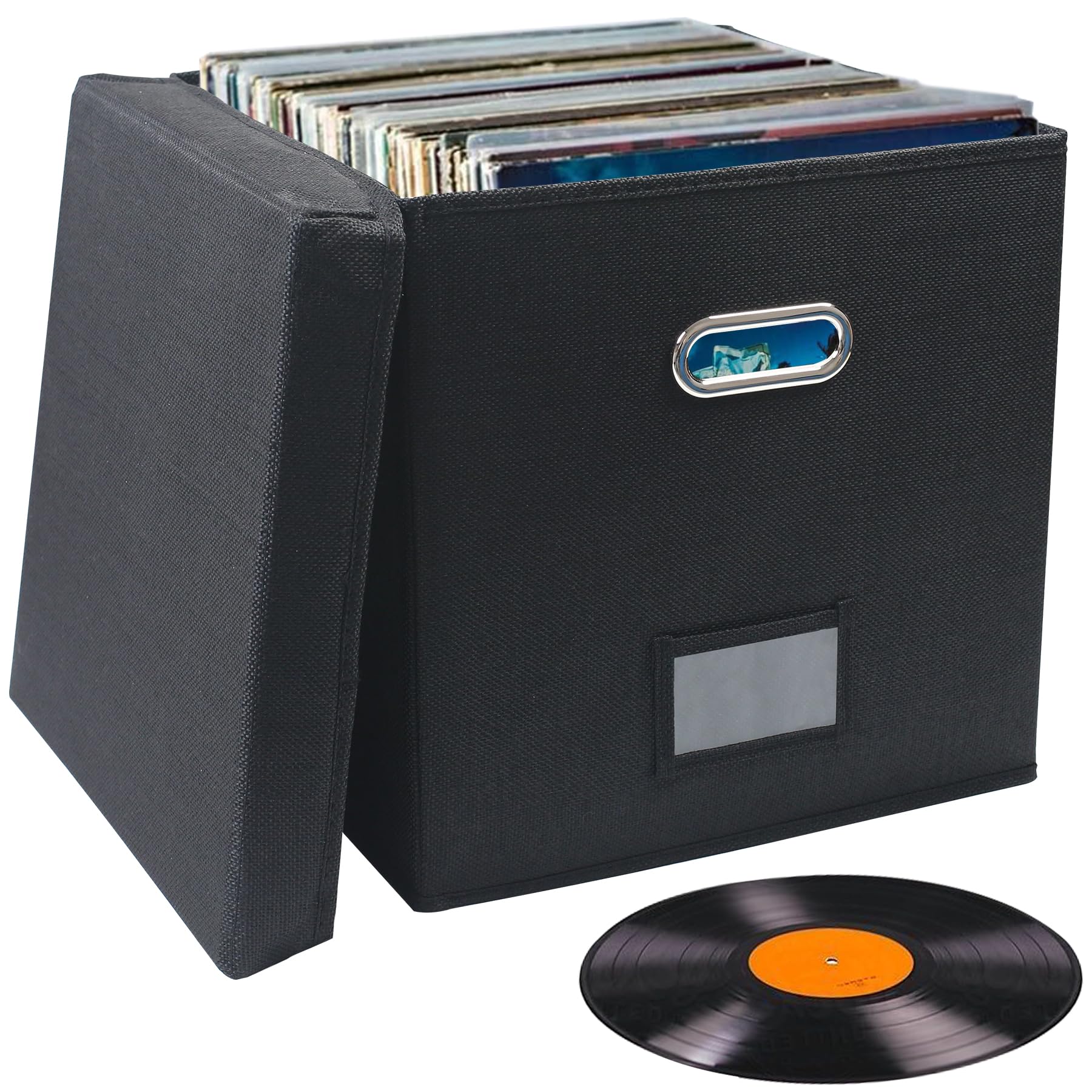 Easyhomie Vinyl Record Storage Box for 7 and 12 inch Records, Large Capacity for up to 90 Records, Foldable & Portable (Black)