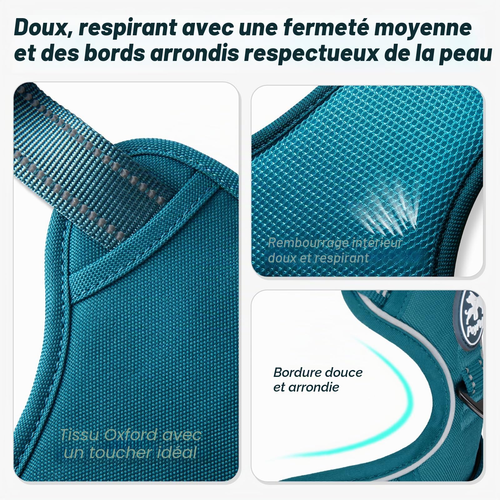 Poypet Harnais pour Chien sans Pull - RéFléChissant - Gilet pour Chien - RéGlable Et Doux - avec PoignéE Easy Control - pour Petits Et Grands Chiens (Bleu Sarcelle,Size, S)