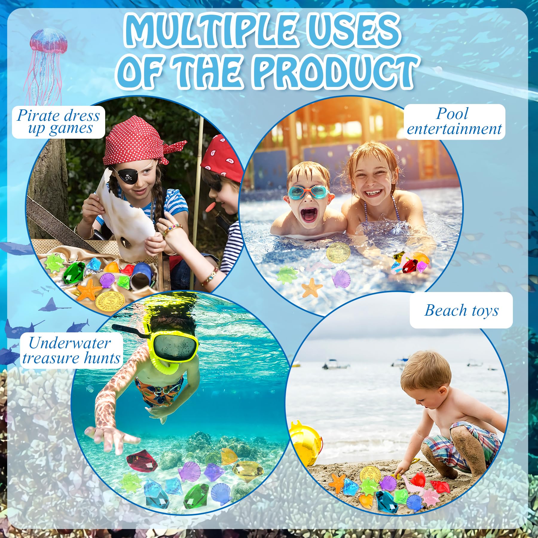 SUPVOX Pirate Treasure Chest Pool Toy Set – Colorful Plastic Diving Gems For Underwater Games & Party Decor