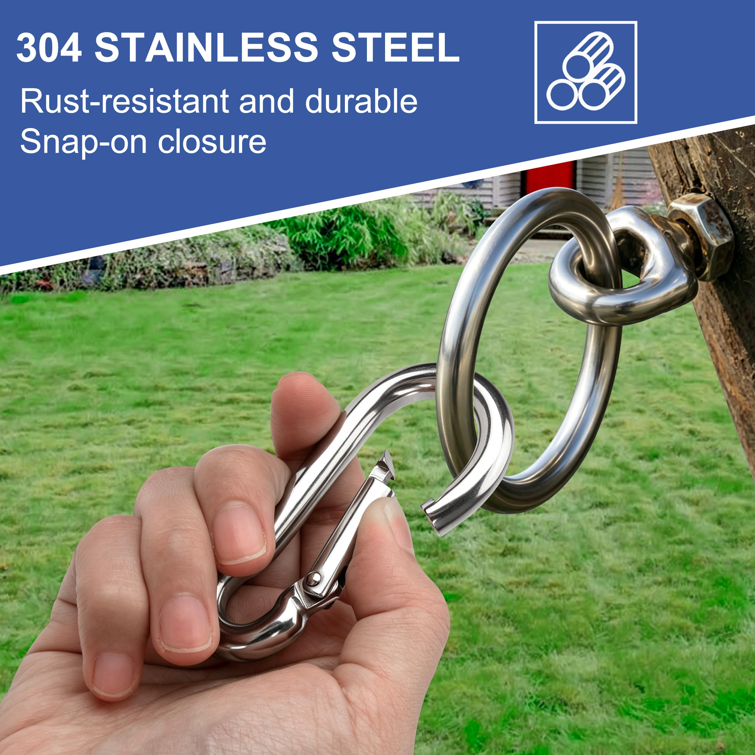 4pcs Moschettone in Acciaio inox, 30x3mm Moschettoni antiruggine con chiusura a scatto, Portante sicuro 30kg, Ideale per portachiavi, Campeggio, Viaggi, Pesca ed Escursionismo