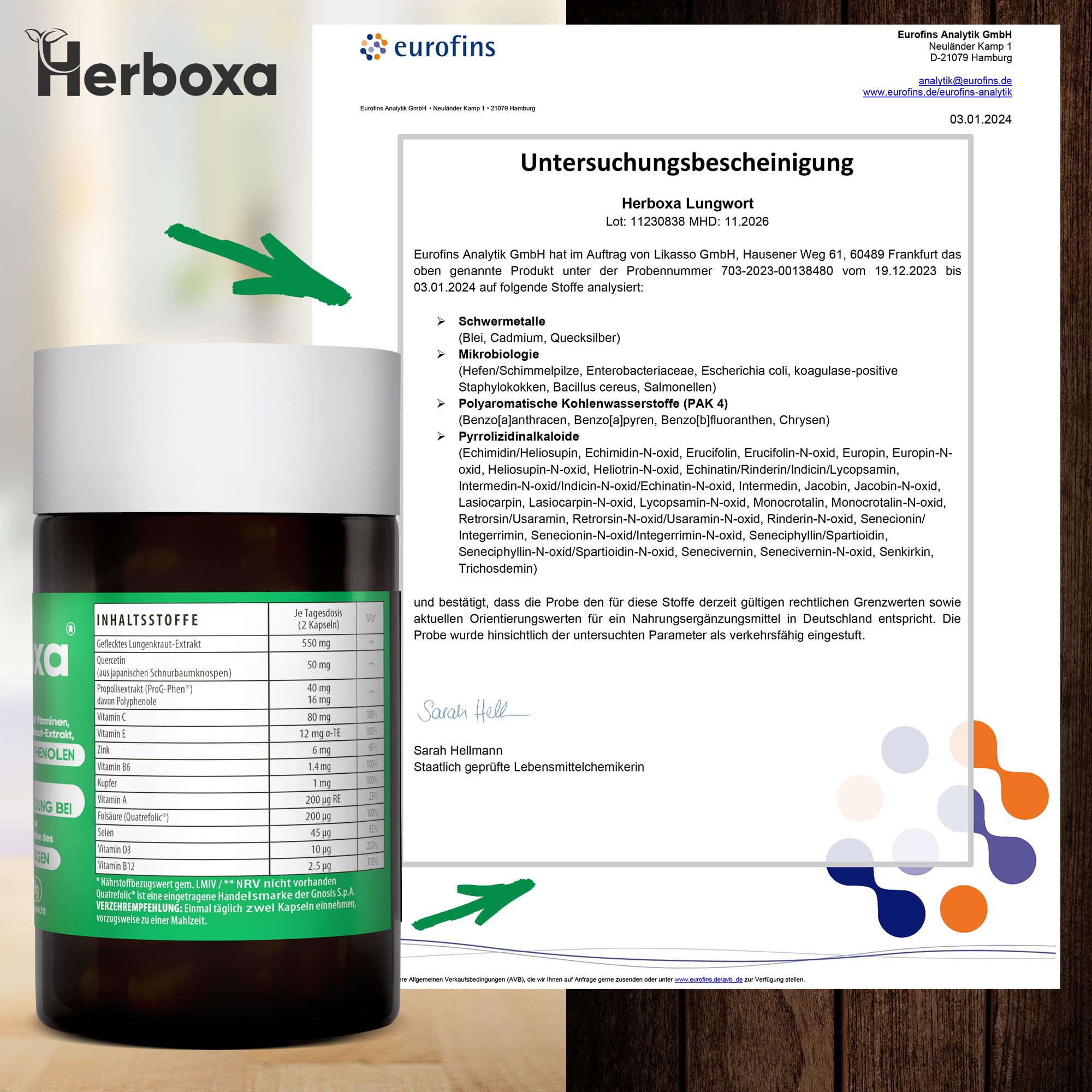 Herboxa Lungenkraut Mehrere Packungen (2 Stück) - mit geflecktes Lungenkraut - Enthält Folsäure, die Müdigkeit und Erschöpfung reduziert, Vitamin C, Quercetin, ProG-Phen - 60 Kapseln