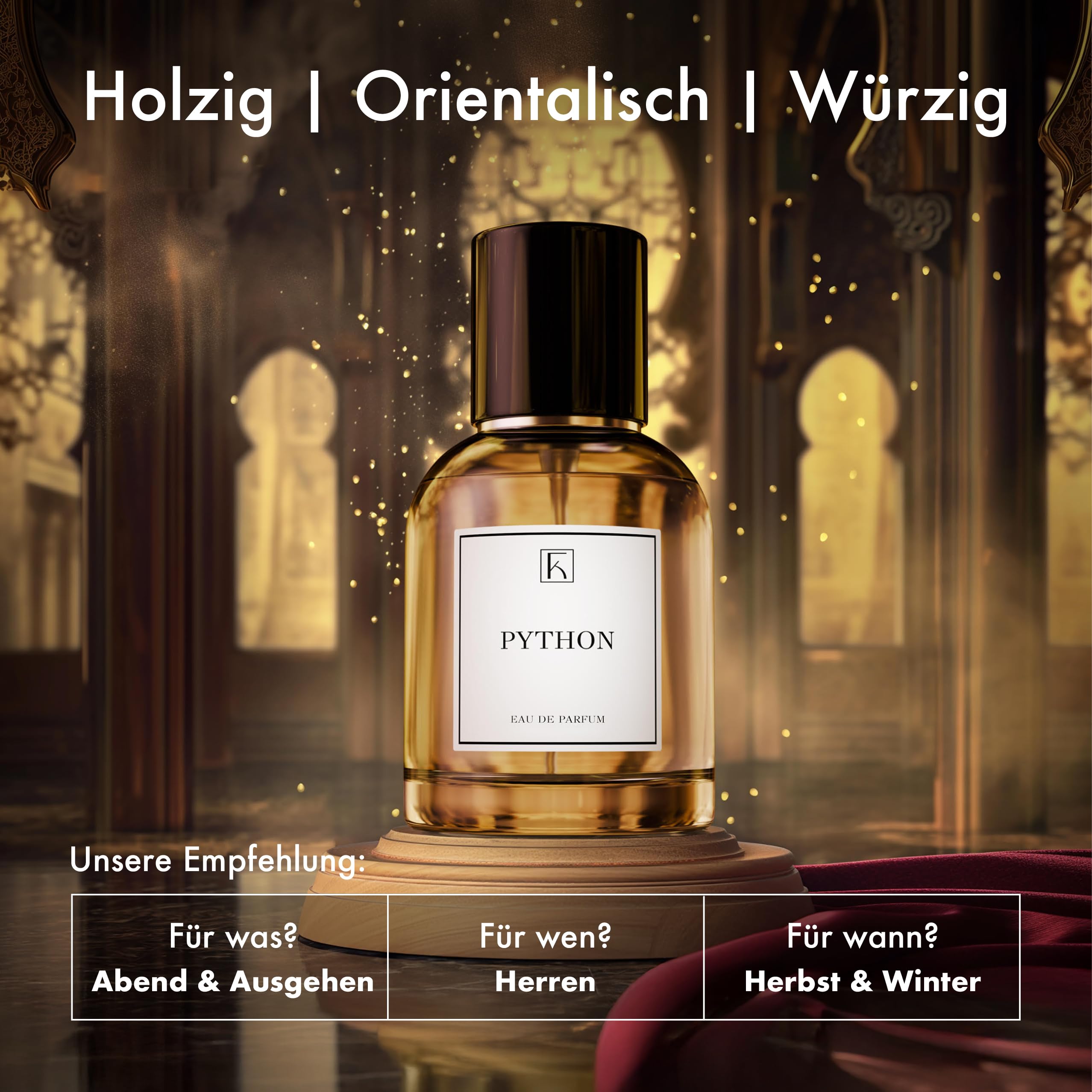 KAZAAR - Python - 30 ml - Eau de parfum pour homme - Oriental boisé avec lavande, cannelle et oud - Idéal pour les occasions spéciales en automne et en hiver - 20 % d'huile parfumée pour une longue