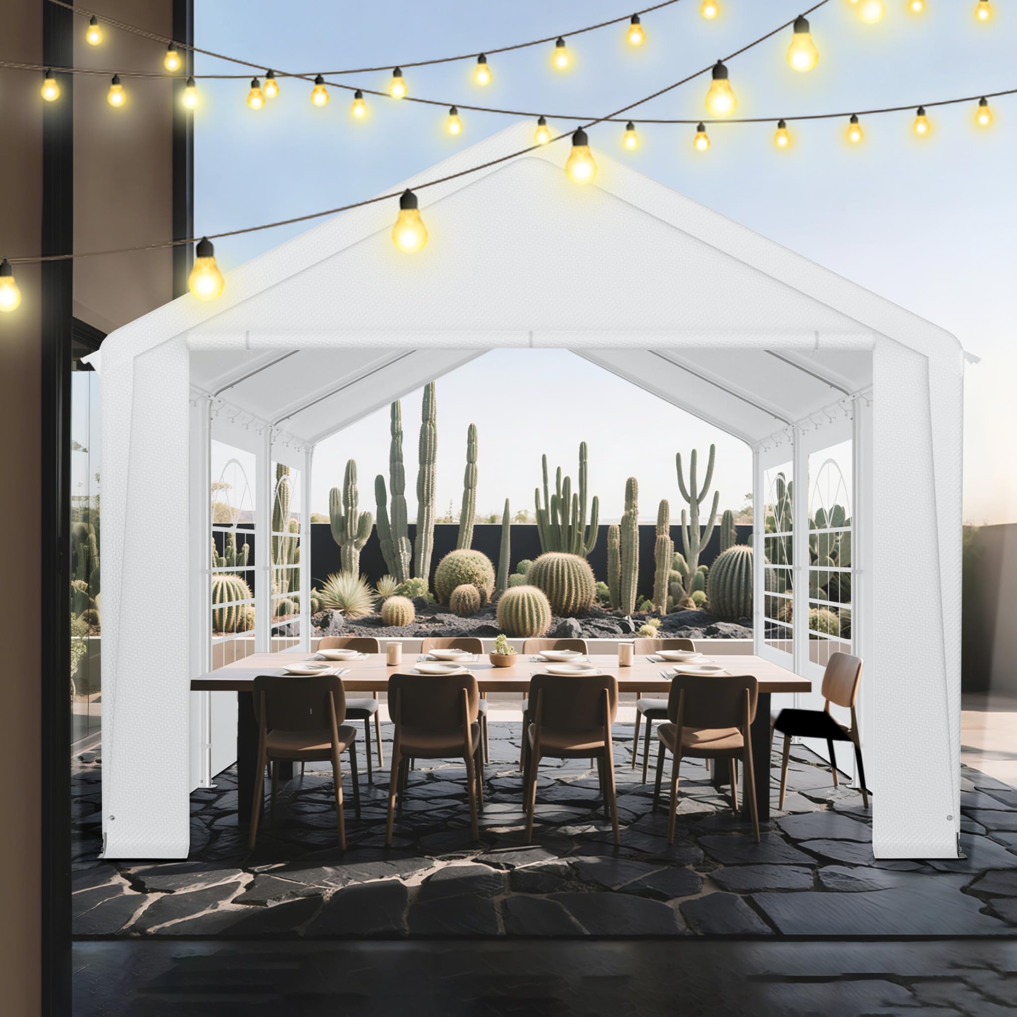 FIVMEN Pavillon Partyzelt 3x6 m mit 4 Abnehmbaren Seitenwänden Wasserdicht Stabil Winterfest Sonnenschutz Gartenpavillon Party Zelt Gartenzelt, Weiß