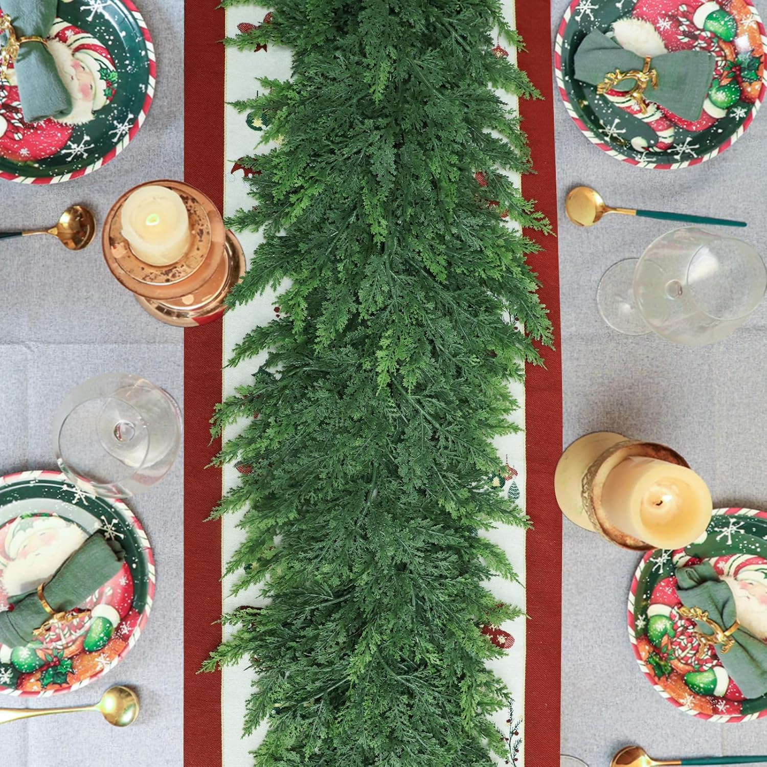 Christmas Cedar Garland with Soft Thickness Pine,Thick and Lush,Artificial Green Faux Cedar Pine Garland for Christmas Winter Home Mantel Fireplace Holiday Party Décor (9FT)