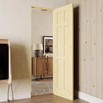 24x80 Interior Door with Frame,6-Panel Solid Wood Doors,DIY Prehung Door