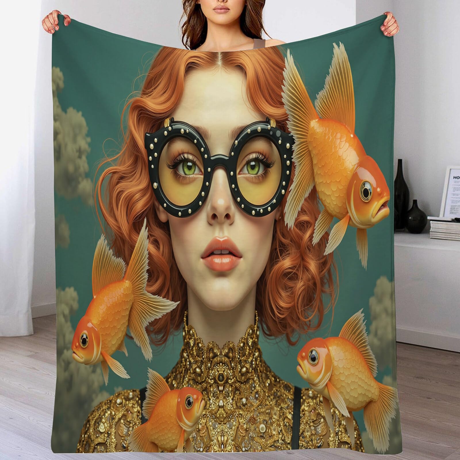 Coperta Letto 220X240Cm Rosso Donna Pesce Rosso Coperte In Pile Personaggi Di Fantasia Per Letto Divano Esterno Auto Viaggi Campeggio Viaggi E Adatto Anche A Animali