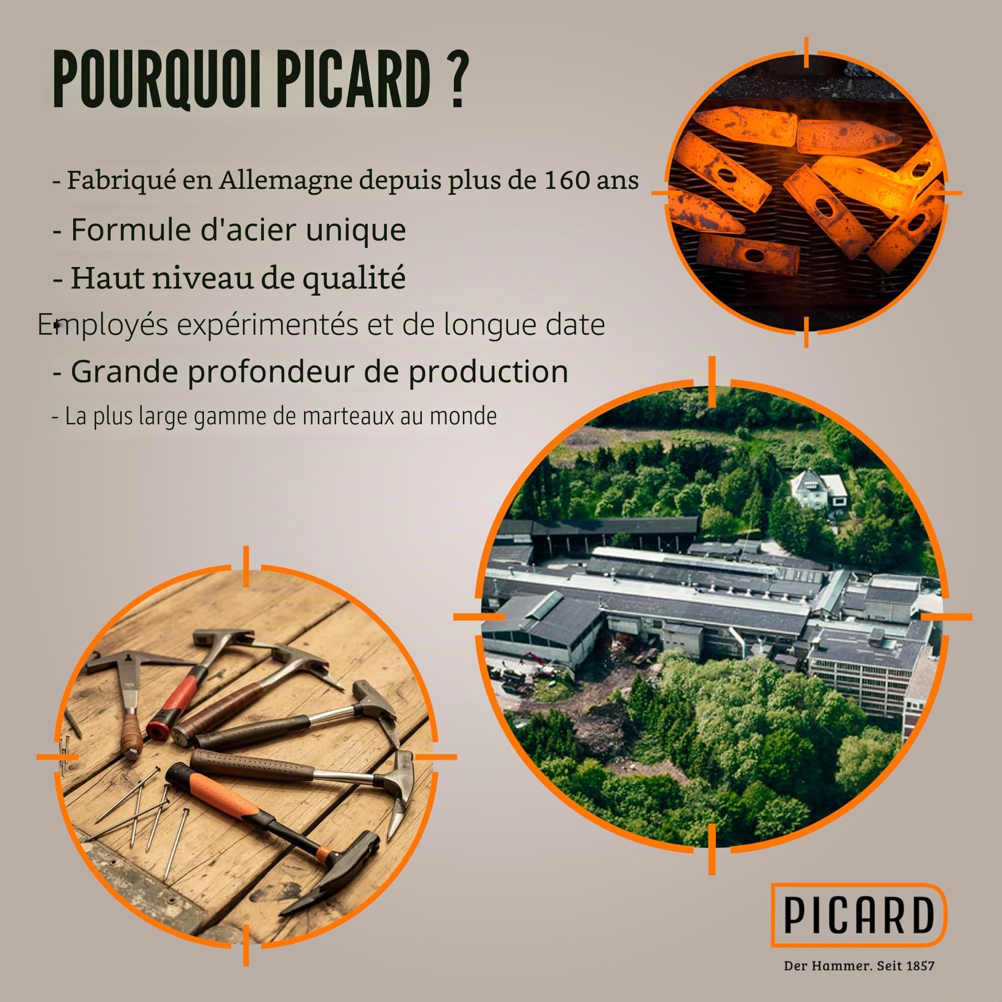 PICARD marteau de charpentier strié AluTec®, no. 1095 | Marteau arrache-clou professionnel | Léger & puissant | Ergonomique & anti-vibrations | Hammer hybride aluminium & acier forgé