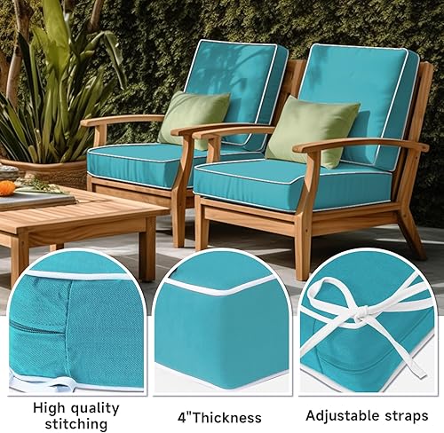 Miniatura 4 de Paquete de 2 cojines para silla de exterior de 20 x 20 x 4 pulgadas, cojines de asiento impermeables para exteriores con lazos antideslizantes, azul