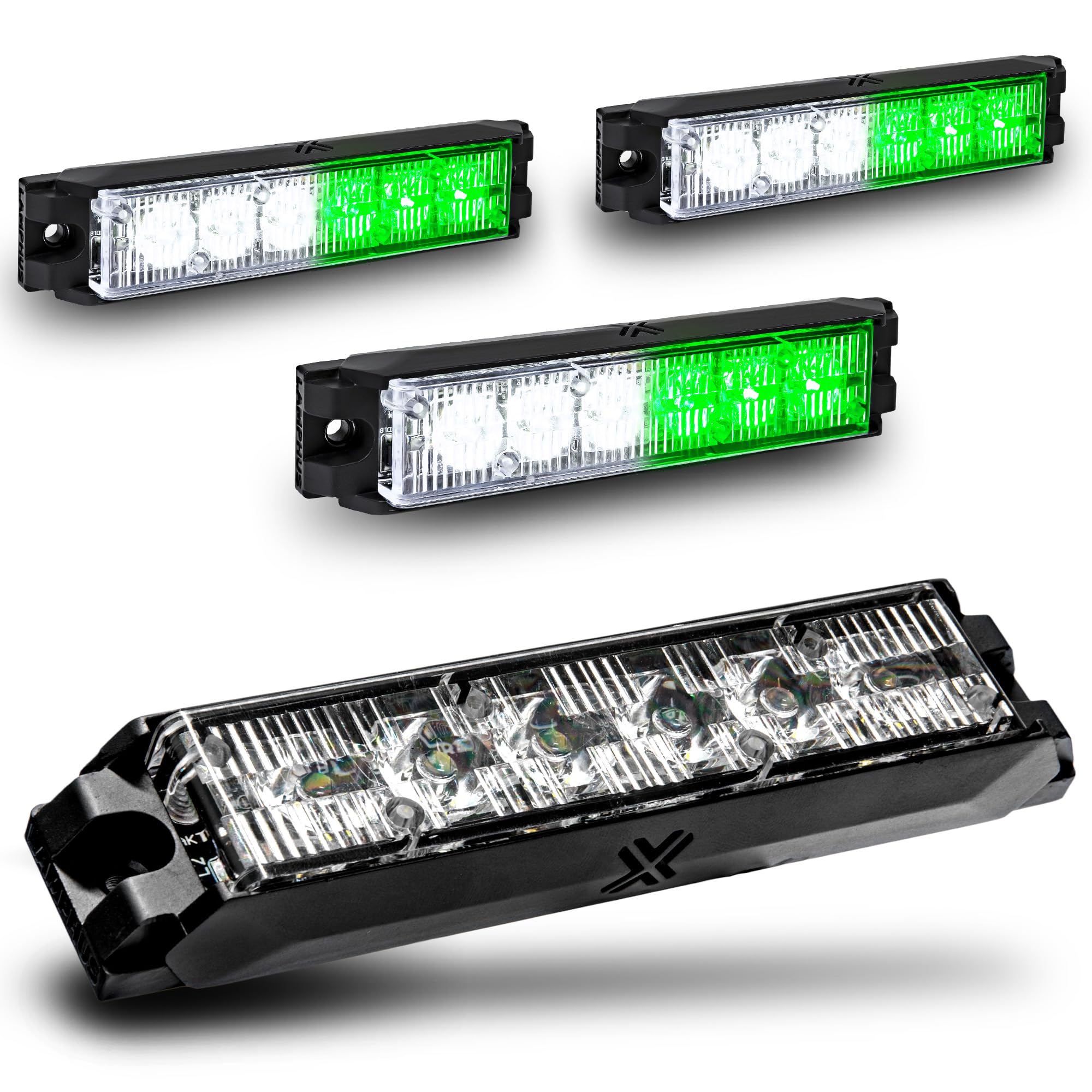 LAMPHUS NanoFlare 4pc 6W Green White LED Police Grill Strobe Warning Lights