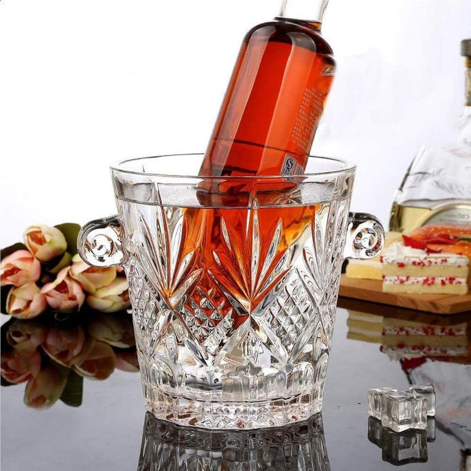 Ice Bucket, Crystal Ice Bucket,Insulated Wine Bucket Cooler for Champagne Beer,Elegant Glass Ice Bucket Wine Chiller with Tongs for Party Camping-c 12x13x17cm