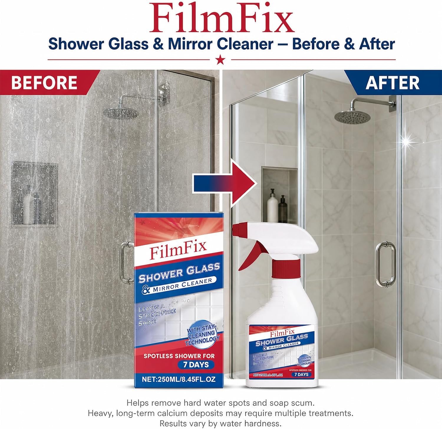 Shower Glass & Mirror Cleaner, Hard Water Stain Remover