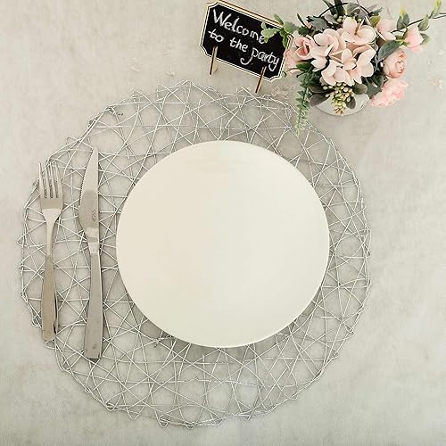 Miniatura 5 de Tiger Chef Manteles individuales brillantes de papel metálico tejido redondo de 15 pulgadas, platos de carga (plateado, 24)