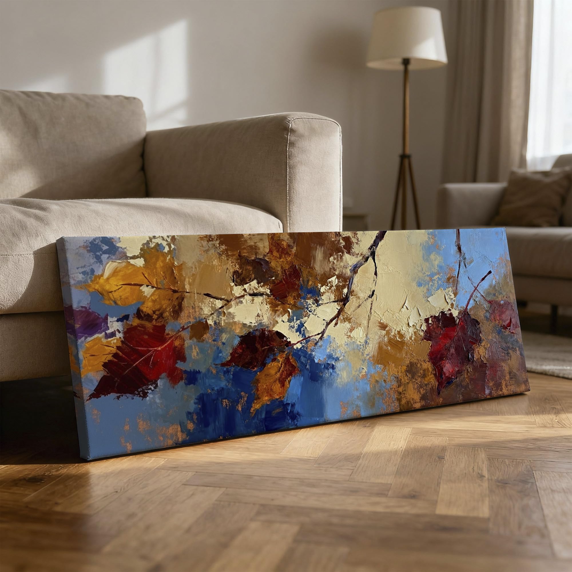 SoulAbiti Abstract Maple Foliage Unframed 36x14 inches Rolled Canvas Wall Abstract Expressionism Art UV Print Painting for Living Room, Bedroom & Office Decor Premium Gloss Vivid Fade-Resistant Print 1
