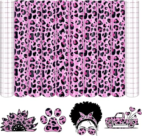 Miniatura 9 de Tintnut Vinilo permanente – 10 hojas de 12 x 10 pulgadas, hojas de vinilo adhesivo permanente de leopardo arcoíris, vinilo adhesivo permanente