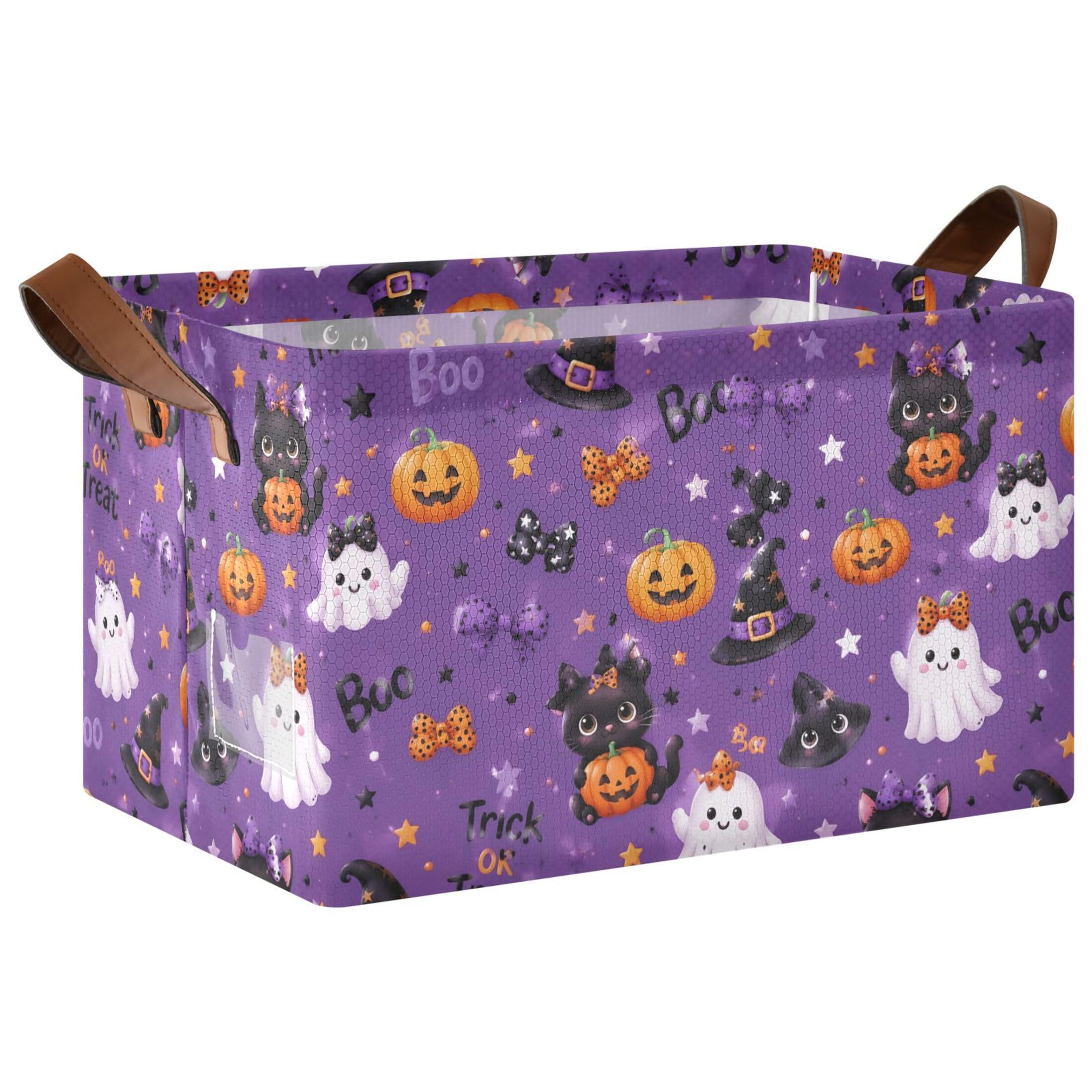 Kutsu Halloween Foldable Storage Basket Collapsible Bin With Handles For Shelves