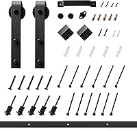 Vista 6 de BARNER HOME Puerta corrediza de granero de 36 x 84 pulgadas, MDF, imprimada, 5 paneles de vidrio, necesita montar, con herrajes de 6.6 pies, mango