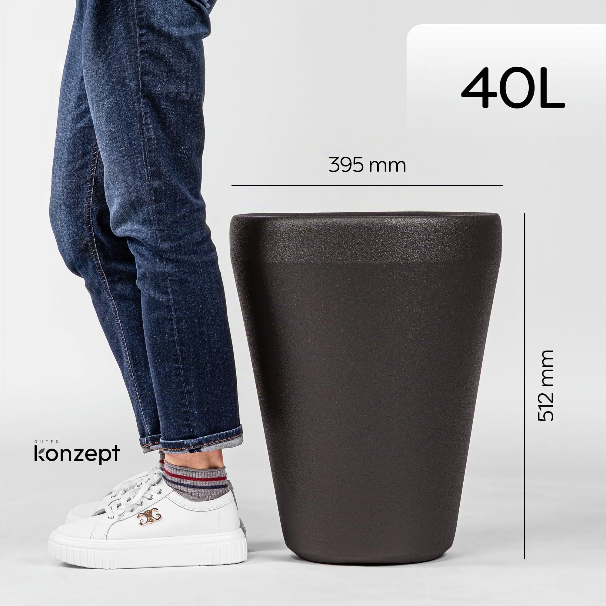 Maceta KONZEPT de 40 cm de diámetro en plástico, alta y grande, 40 L – Maceta con aspecto de arcilla, moderna, resistente a los rayos UV y a las heladas, ligera y de fácil cuidado, para interior y