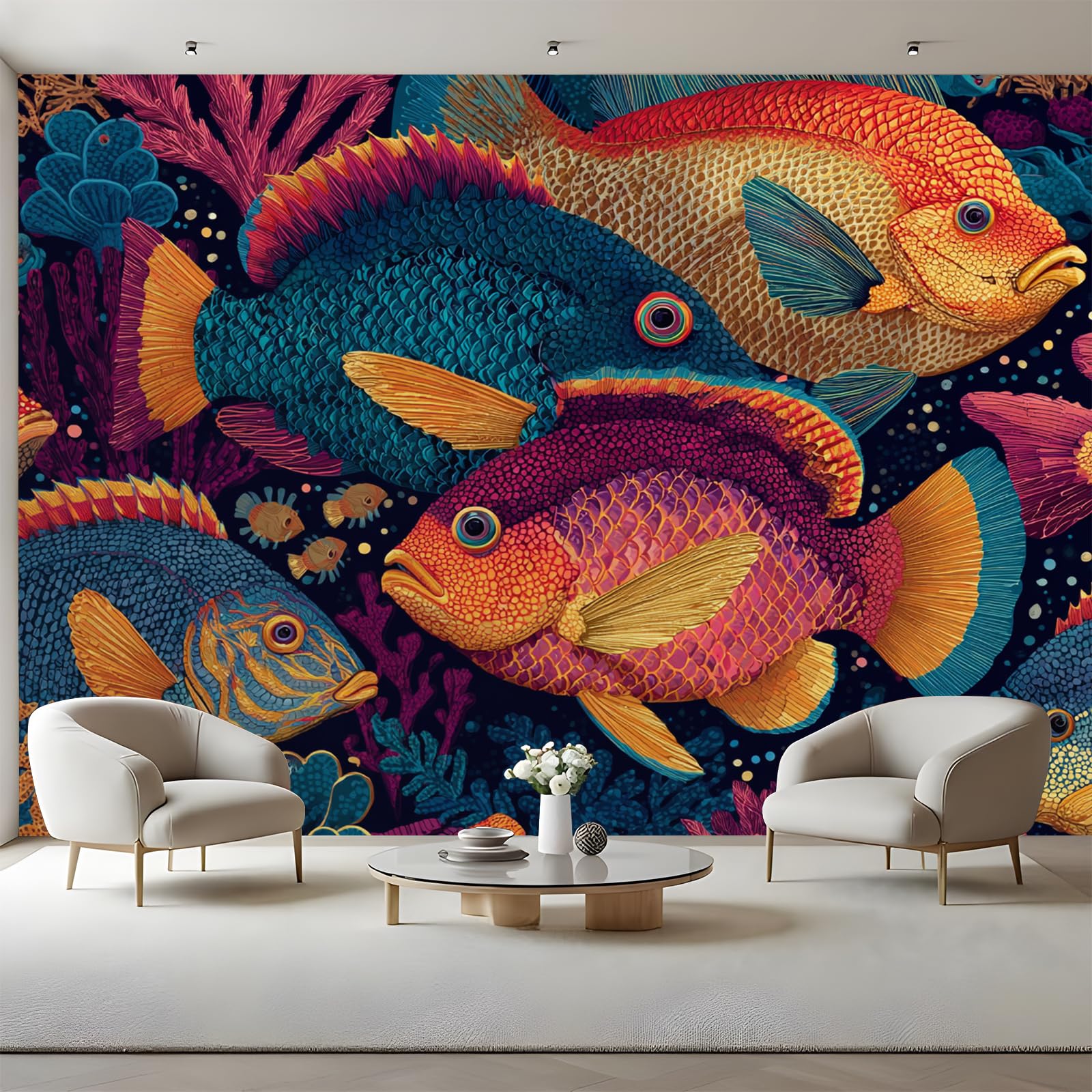 Fresque murale poissons tropicaux pour décorer une chambre d'enfant