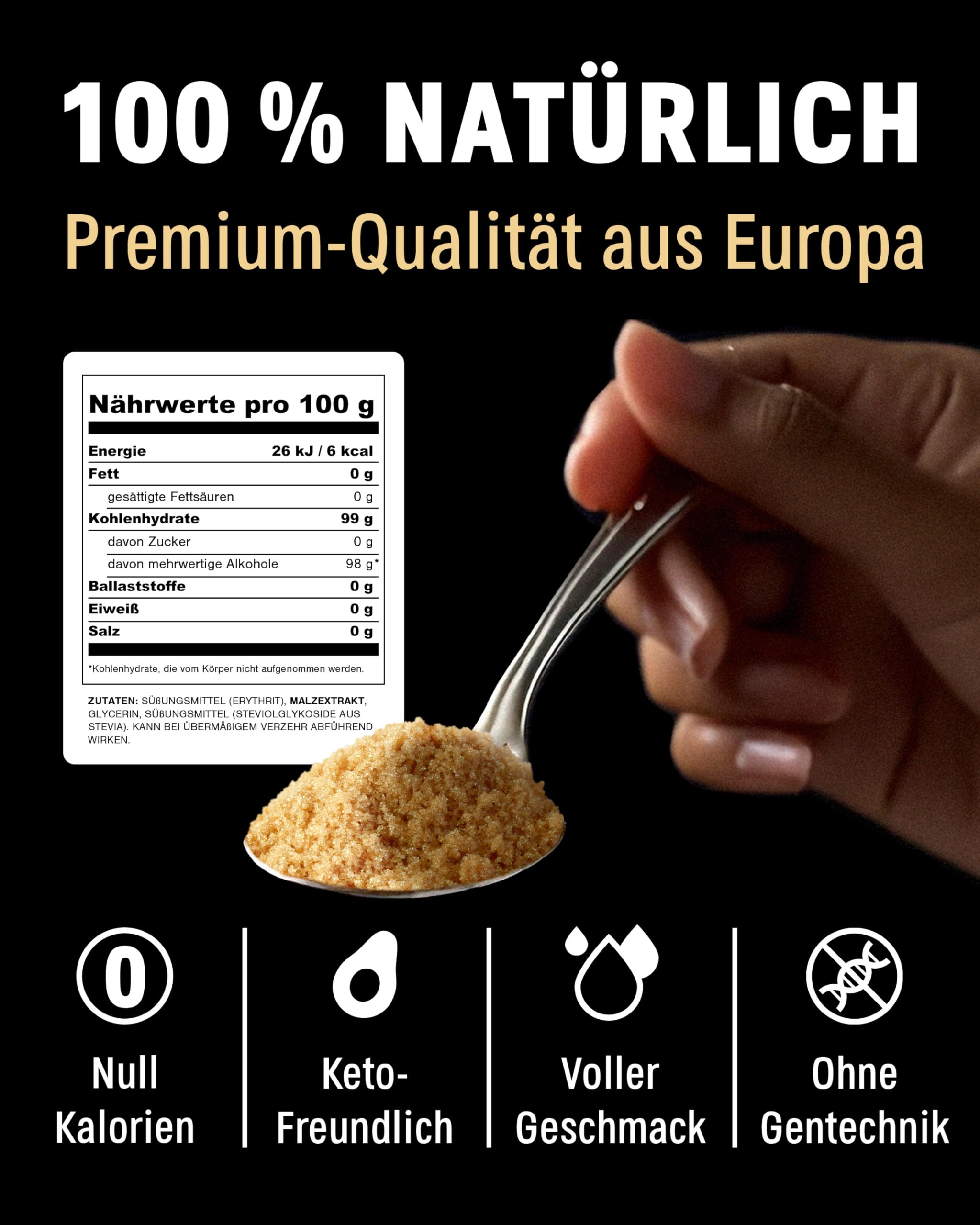 SUKRIN Gold natürliche Alternative zu Brauner Zucker und Rohrzucker, kalorienfreier Zuckerersatz mit Erythrit Stevia Mischung, Zucker Ersatz, vegan, glutenfrei, Non-GMO, keto-freundlich, 12x 500g