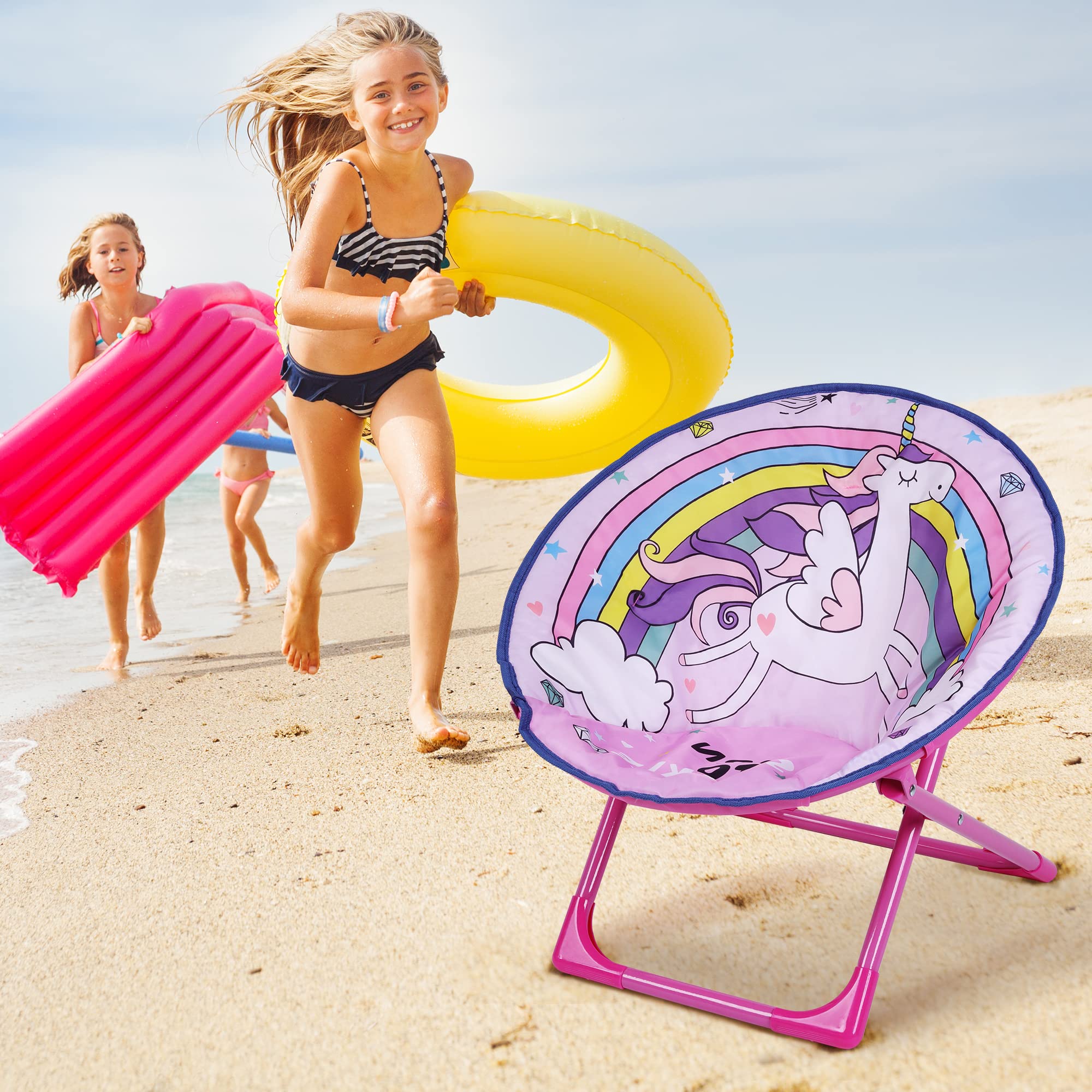Outplea Regenbogen Einhorn Kinder Campingstuhl Faltbar, Rosa Mondstuhl Klappbar, Klappstuhl Kleinkind zum Stand Garten Picknick Sonstiges
