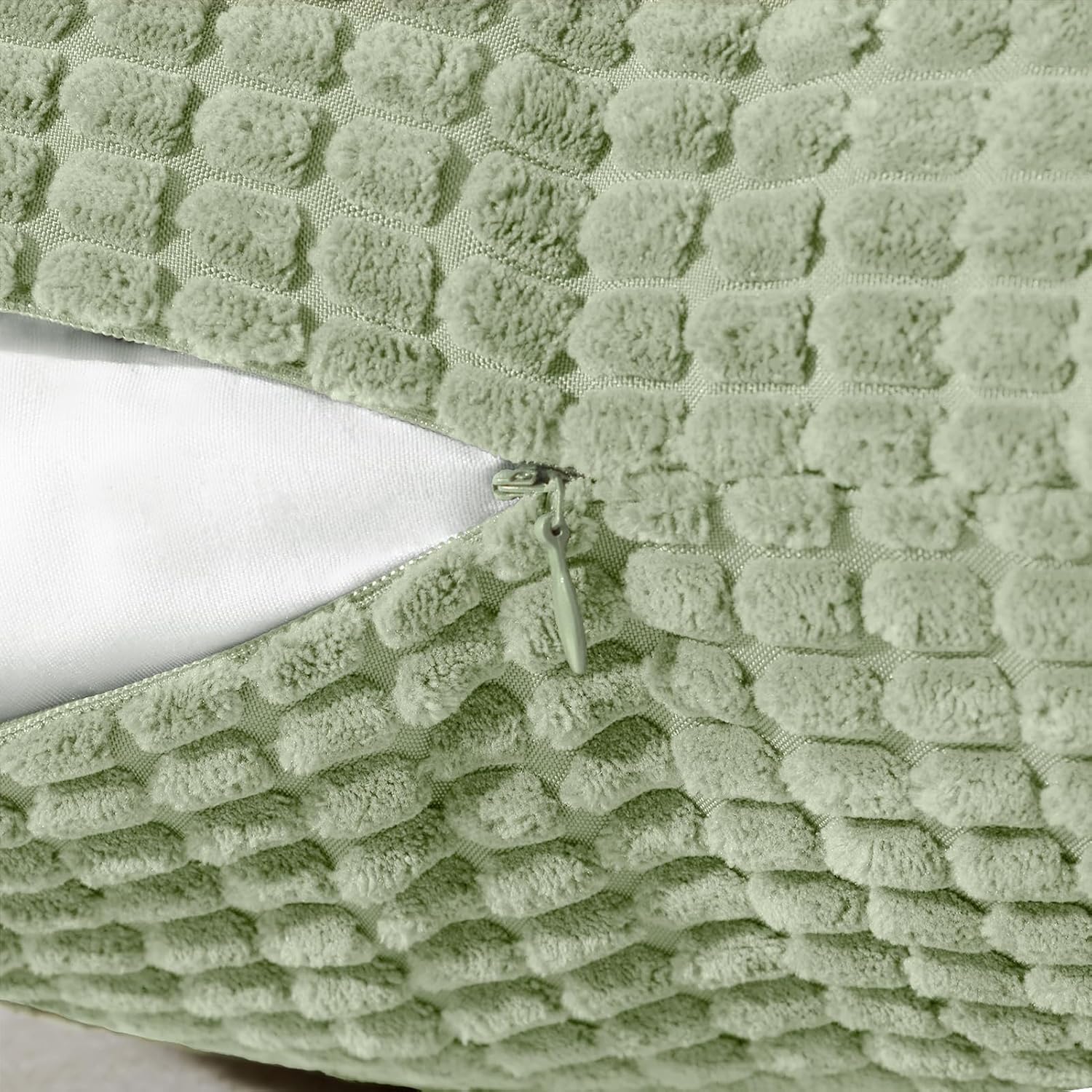 Softalker Throw Pillow Covers 18x18 Inch, Set of 2, Soft Corduroy Boho Stripe Decorative Pillow Cover, Couch Fluffy Pillow Cover for Farmhouse Home Decor Bed Living Room, Sage Green - Image 5