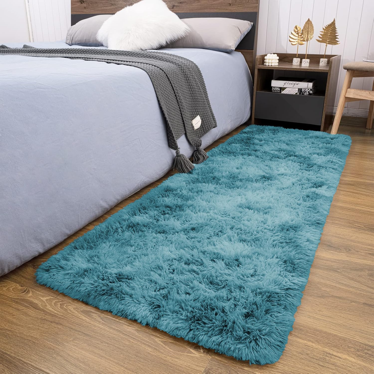 BedLooms Rugs Living Room Hallway Runner 80x300 cm – Tie-Dye Teal Area Rugs for Bedroom Anti Slip – Modern Super Soft Plush Carpets Fluffy Shaggy Rug for Lounge – Non Shedding Bedside Rug — image 1
