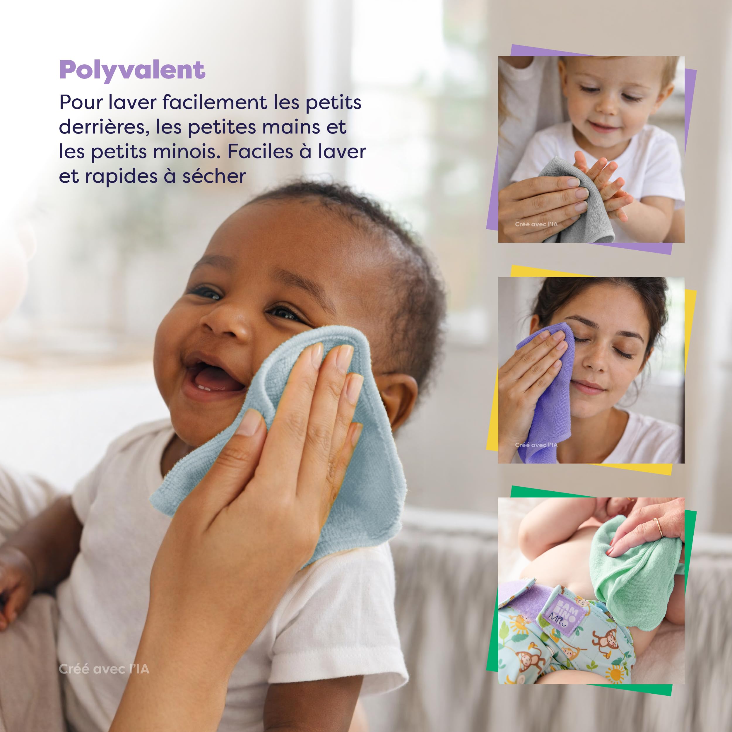Bambino Mio, Lingettes Bébé Lavables, Ultra Doux et Sans Produit Chimique, Lot De 10, Nuage - L'emballage peut varier
