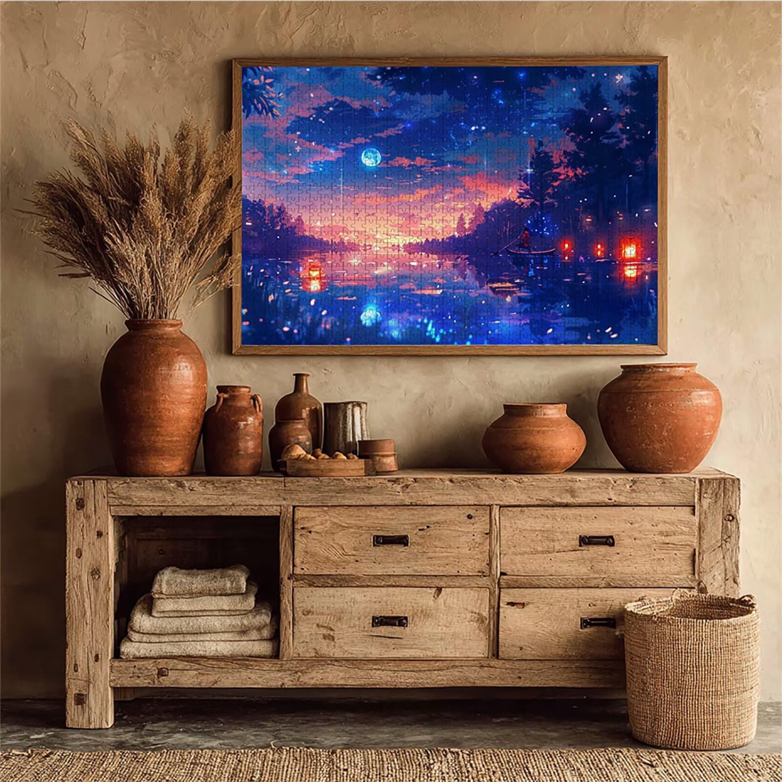 Puzzle Sztuka z księżycowym pudełkiem, gwiaździste niebo drewniane puzzle 3000 sztuk dorosłych 122 x 81 cm, łamigłówka, zajęcia rozrywkowe na wysokim poziomie trudności, układanka dla całej rodziny