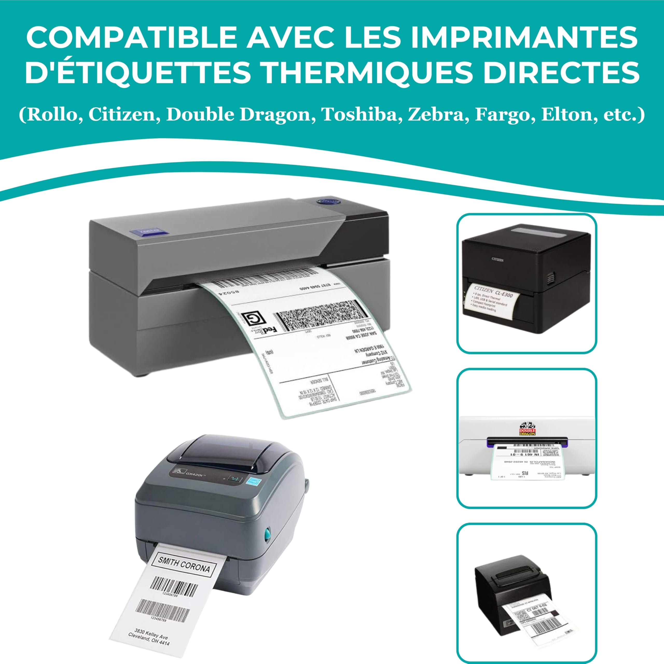 Double Dragon 5000 Étiquettes Thermiques Directes Premium en Fanfold 4x6 Pouces Autocollantes Compatibles avec les Imprimantes Zebra MUNBYN Rollo TSC Toshiba Citizen LP2844 GK420D ZD421 (10 Piles)