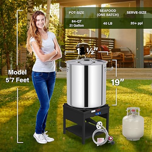 Miniatura 4 de ARC - Olla de acero inoxidable de 84 cuartos con freidora de propano de 200,000 BTU, olla para hervir mariscos, olla para hervir cangrejo, olla de