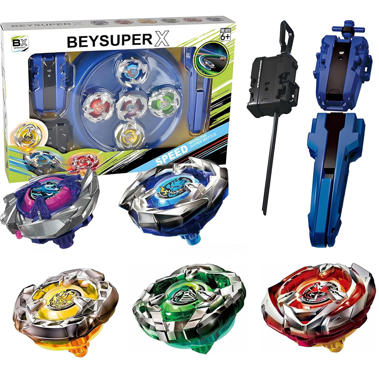 Battling Tops Set, 5 Metal Fusion Spinning Gyros X Tops 2
