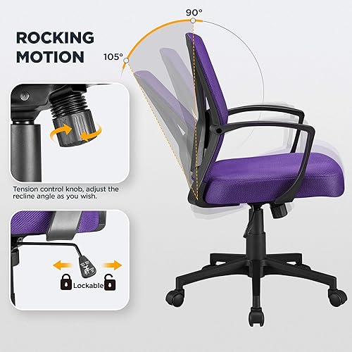 Miniatura 7 de Yaheetech Mesh Office Desk Chairs Ergonomic Task Chairs with Adjustable Lumbar Support Mid Back Swivel Chair Purple Negro