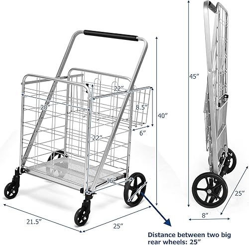 Miniatura 5 de Carrito plegable funcional multiuso, carrito de compras plegable plano con 360  de rotación y carrito que puede soportar 330 libras