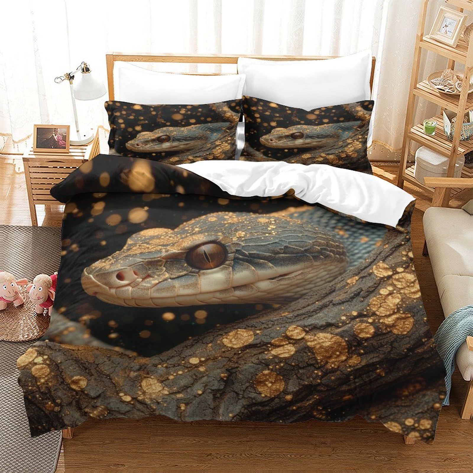P1S9U7W5Y 3D Printed Galaxy Lizard Pattern Duvet Cover Set 3pcs Microfiber Space Lizard Bedding Set Super king（260x220cm）