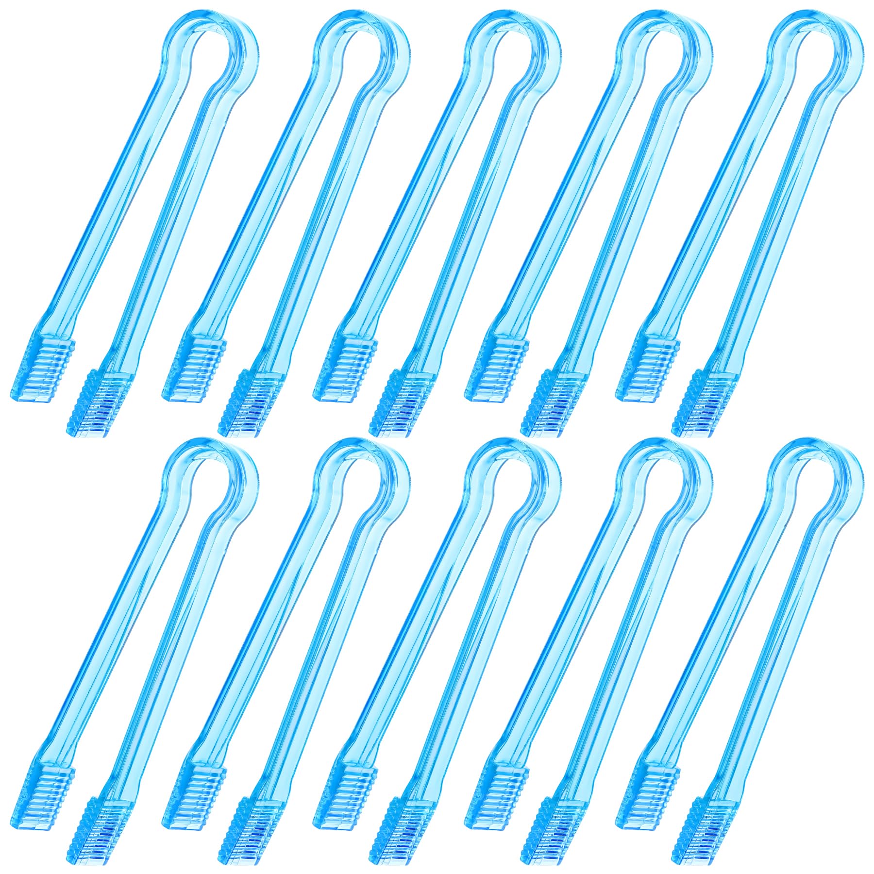 10 Pcs Plastic Buffet Serving Tongs, Clear Blue Kitchen Tongs Mini Serving Utensil Tongs for Food Ice Salad Buffet Barbecue Cookies, 6.3 Inches