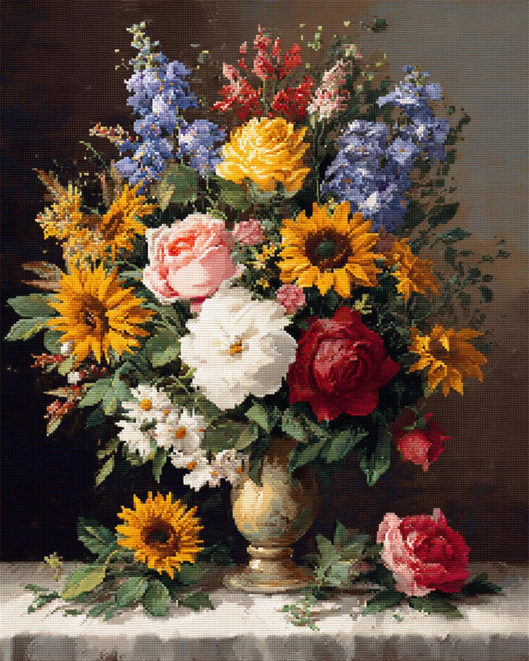 AMBATTERY DIY Beaded Cross Stitch Kit Flowers in A Vase Bead Embroidery Kit for Adults Needlepoint Tapestry Set Beaded Stitching 50x60cm