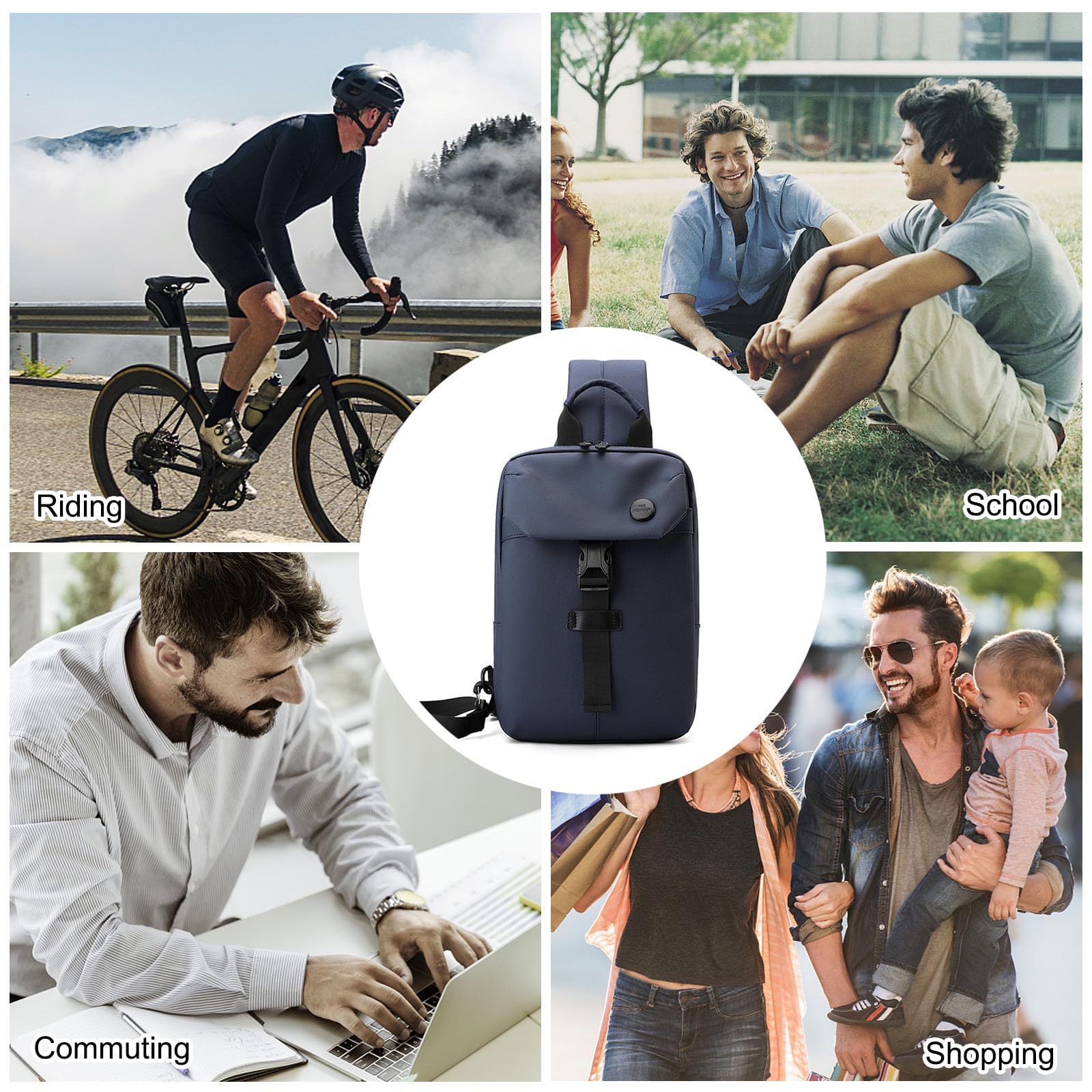 FANDARE Homme Sac de Poitrine Sac Bandouliere Polyvalent Sacoche Imperméable PU Film Sling Shoulder Bag Sac à main Sacs à dos porté travers pour Cyclisme Voyage Sport Sac d'épaule