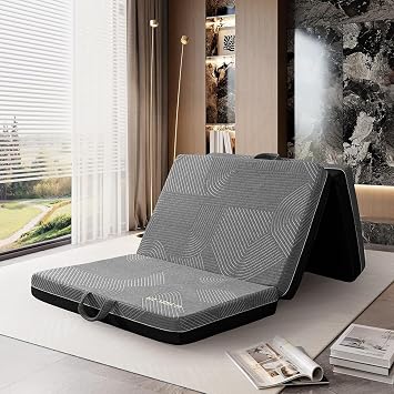 GEMBED Tri Folding Mattress Twin Size - 4 Inch Foldable Floor Sofa Bed | Memory Foam Tri-fold Handle & Non-Slip Bottom, Portable Foldable Sofa Bed Floor for Travel RV Camping Yoga - 75"x38"x4"