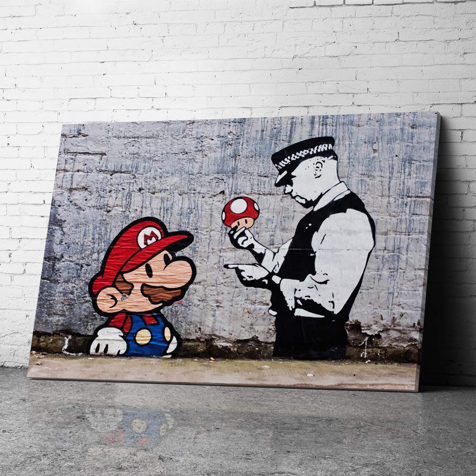 Whats On Your Wall.com Canvas Print | Banksy Mario | Grey and Red | Abstract Wall Art | Living Room, Bedroom, Kitchen, Bathroom — view 2