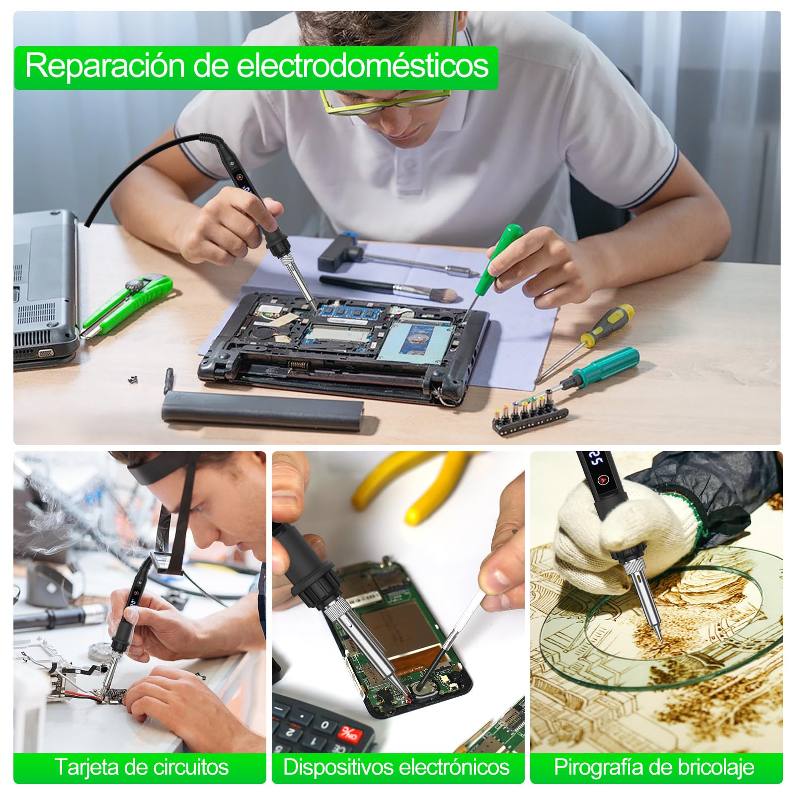 Soldador de estaño 80W Kit 13 en 1 Soldador Profesional con Temperatura Ajustable 180℃-520℃, 5pcs Puntas, Bomba Desoldadora, Soporte, Pinzas Antiestáticas, Alambre de Soldadura