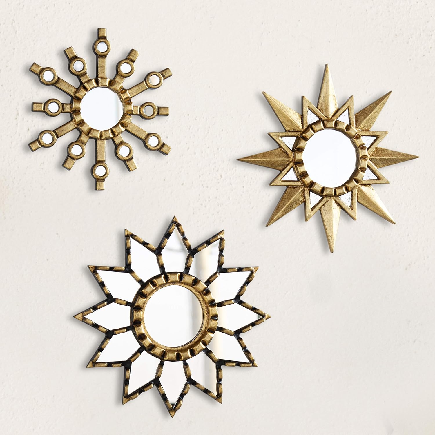 Gold Sunburst Round Mirror set of 3, Decorative Accent