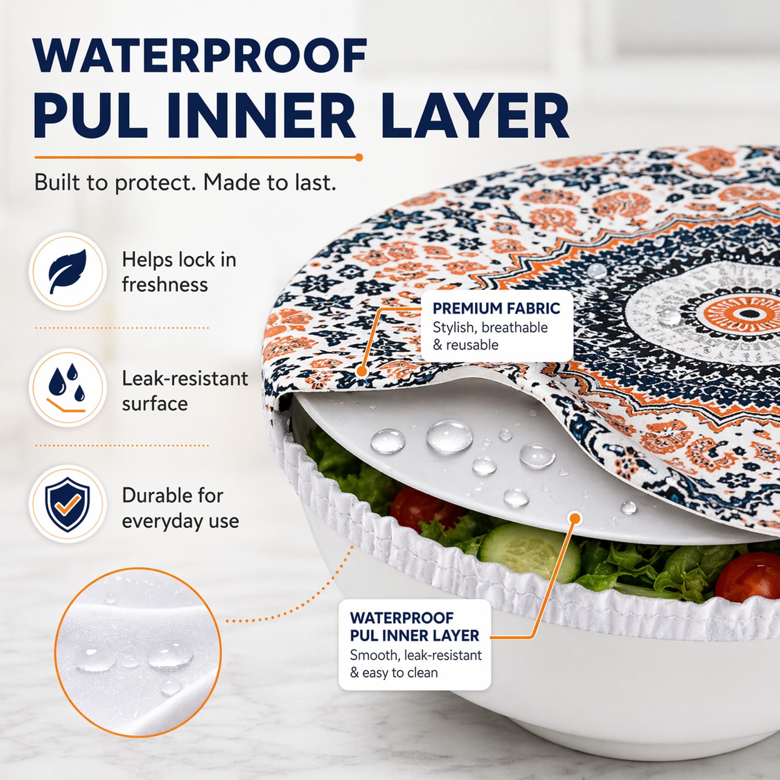 Lot de 10 couvercles pour aliments : en tissu élastique pour aliments, couvercles réutilisables avec élastique, housses imprimées de qualité alimentaire pour salade en verre, pot